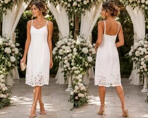 White House Black Market White Crocheted Dress Sz 8 Wedding Beach Bridal Shower